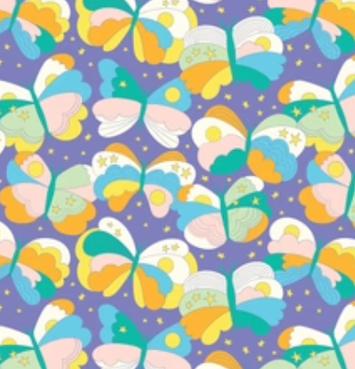 Print: Butterfly Nights, pastel butterflies on purple